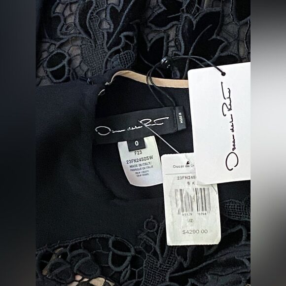 Oscar De La Renta Marbled Carnation Guipure Lace Inset Midi Dress size 0 - Picture 15 of 16